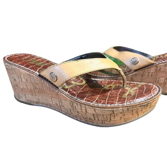 SAM Edelman Romy Cork and Leather Wedge/Platform Sandals size 7.5 - Picture 1 of 12